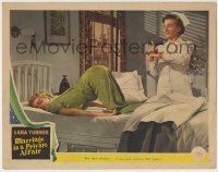 4s751 MARRIAGE IS A PRIVATE AFFAIR LC #7 '44 sexy Lana Turner bent over in bed in unladylike pose!