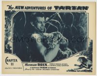 4s786 NEW ADVENTURES OF TARZAN chapter 11 LC '35 c/u of Bruce Bennett happily playing with leopard!