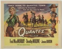 4s351 QUANTEZ TC '57 art of cowboy Fred MacMurray & sexy Dorothy Malone with torn shirt!