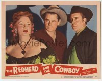 4s834 REDHEAD & THE COWBOY LC #8 '51 close up of Glenn Ford, Rhonda Fleming and Edmond O'Brien!