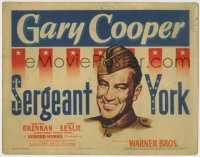 4s399 SERGEANT YORK TC '41 great headshot artwork of Gary Cooper in uniform, Howard Hawks classic!