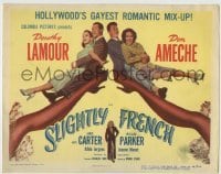 4s412 SLIGHTLY FRENCH TC '48 Dorothy Lamour, Don Ameche & co-stars sitting on giant sexy legs!