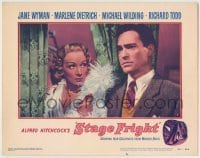 4s887 STAGE FRIGHT LC #4 '50 great c/u of Marlene Dietrich & Richard Todd, Alfred Hitchcock!
