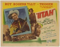 4s489 UTAH TC '45 close up of Roy Rogers playing guitar & riding Trigger, Dale Evans, Gabby Hayes