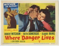 4s977 WHERE DANGER LIVES LC #6 '50 best close up of Robert Mitchum & sexy Faith Domergue!