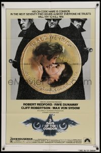 4t006 3 DAYS OF THE CONDOR 1sh '75 CIA analyst Robert Redford & Faye Dunaway!