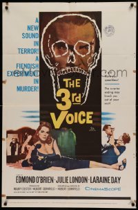 4t009 3rd VOICE 1sh '60 cool image of Edmund O'Brien in huge skull + sexy Julie London!