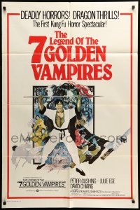 4t016 7 BROTHERS MEET DRACULA int'l 1sh '79 The Legend of the 7 Golden Vampires, kung fu horror art