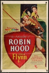 4t024 ADVENTURES OF ROBIN HOOD 1sh R76 Flynn as Robin Hood, De Havilland, Rodriguez art!