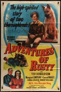 4t025 ADVENTURES OF RUSTY 1sh '45 the high-spirited story of boy and his German Shepherd dog!