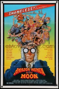 4t044 AMAZON WOMEN ON THE MOON 1sh '87 Joe Dante, cool wacky artwork of cast by William Stout!