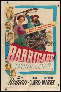 4t069 BARRICADE 1sh '50 Jack London, Ruth Roman is a treasure to fight for!