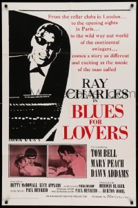 4t119 BLUES FOR LOVERS 1sh '66 Ballad in Blue, cool b&w image of Ray Charles playing piano!