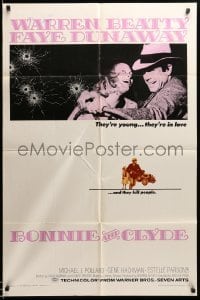 4t129 BONNIE & CLYDE 1sh '67 notorious crime duo Warren Beatty & Faye Dunaway, Arthur Penn!