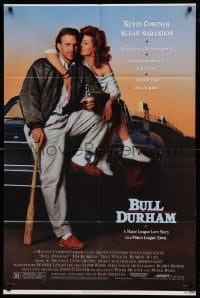 4t157 BULL DURHAM 1sh '88 great image of baseball player Kevin Costner & sexy Susan Sarandon