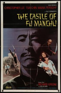 4t176 CASTLE OF FU MANCHU int'l 1sh '72 cool art of Asian villain Christopher Lee, Jess Franco