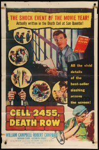 4t179 CELL 2455 DEATH ROW 1sh '55 biography of Caryl Chessman, no. 1 condemned convict!