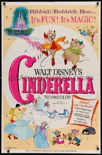 4t193 CINDERELLA style A 1sh R65 Walt Disney classic romantic musical cartoon, great poster images!