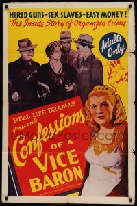 4t206 CONFESSIONS OF A VICE BARON 1sh '43 stone litho art, hired guns, sex slaves & easy money!