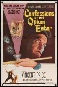 4t207 CONFESSIONS OF AN OPIUM EATER 1sh '62 Vincent Price, cool artwork of drugs & caged girls!