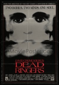 4t241 DEAD RINGERS 1sh '88 Jeremy Irons & Genevieve Bujold, David Cronenberg, borderless design!