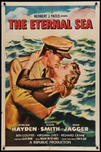 4t295 ETERNAL SEA 1sh '55 art of Sterling Hayden as Admiral John Hoskins with sexy Alexis Smith!