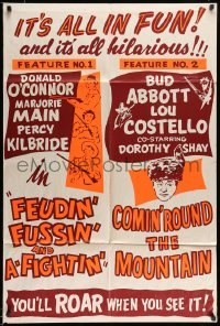 4t307 FEUDIN' & FIGHTIN'/COMIN' ROUND THE MOUNTAIN 1sh '50s it's all hilarious!