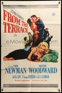 4t348 FROM THE TERRACE 1sh '60 artwork of Paul Newman & sexy Joanne Woodward!