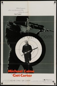 4t360 GET CARTER 1sh '71 cool image of Michael Caine holding shotgun!