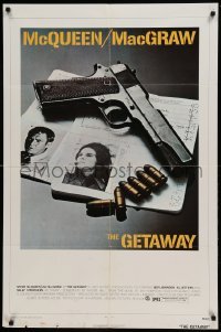 4t362 GETAWAY 1sh '72 Steve McQueen, McGraw, Sam Peckinpah, cool gun & passports image!
