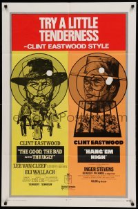 4t388 GOOD, THE BAD & THE UGLY/HANG 'EM HIGH 1sh '69 Clint Eastwood, try a little tenderness!