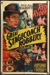 4t400 GREAT STAGECOACH ROBBERY 1sh R49 Wild Bill Elliot in the title role as Red Ryder!