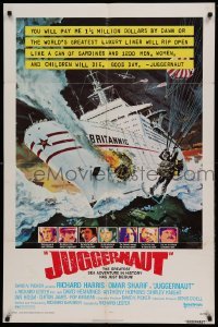 4t487 JUGGERNAUT 1sh '74 Richard Harris, art of ocean liner under attack by Bob McCall!