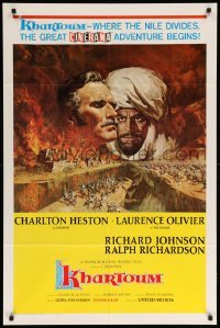 4t491 KHARTOUM style A 1sh '66 art of Charlton Heston & Laurence Olivier, great adventure