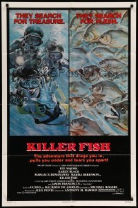 4t492 KILLER FISH 1sh '79 Lee Majors, Karen Black, piranha & divers horror artwork!