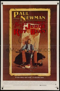 4t533 LIFE & TIMES OF JUDGE ROY BEAN 1sh '72 John Huston, art of Paul Newman by Richard Amsel!