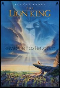 4t535 LION KING DS 1sh '94 Disney Africa jungle cartoon, Simba on Pride Rock with Mufasa in sky!