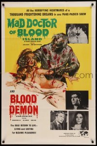 4t549 MAD DOCTOR OF BLOOD ISLAND/BLOOD DEMON 1sh '71 great art of zombie attacking naked girl!