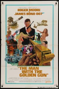 4t555 MAN WITH THE GOLDEN GUN 1sh '74 art of Roger Moore as James Bond by Robert McGinnis