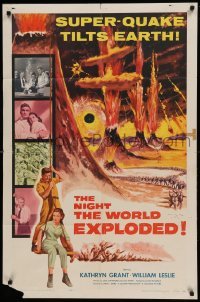 4t610 NIGHT THE WORLD EXPLODED 1sh '57 a super-quake tilts the Earth, wild disaster artwork!