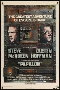 4t638 PAPILLON 1sh R77 great art of prisoners Steve McQueen & Dustin Hoffman by Richard Amsel