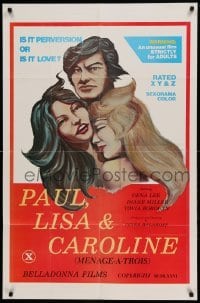 4t647 PAUL LISA & CAROLINE 1sh '77 sexy menage a trois art, is lesbianism perversion or is it love