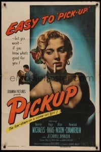 4t663 PICKUP 1sh '51 one of the very best bad girl images, sexy smoking Beverly Michaels!