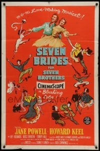 4t761 SEVEN BRIDES FOR SEVEN BROTHERS 1sh '54 Jane Powell & Howard Keel, classic MGM musical!