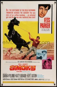 4t794 SMOKY 1sh '66 western cowboy Fess Parker tames outlaw mustang!