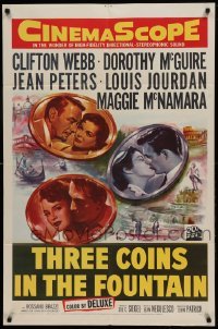4t889 THREE COINS IN THE FOUNTAIN 1sh '54 Clifton Webb, Dorothy McGuire, Jean Peters, Jourdan!
