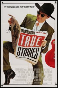 4t912 TRUE STORIES style B 1sh '86 giant image of star & director David Byrne reading newspaper!