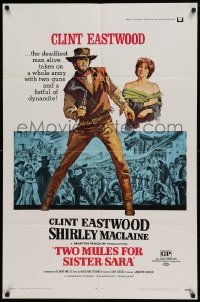 4t919 TWO MULES FOR SISTER SARA 1sh '70 art of gunslinger Clint Eastwood & Shirley MacLaine!