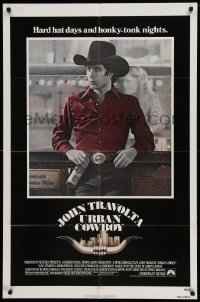 4t931 URBAN COWBOY 1sh '80 great image of John Travolta in cowboy hat with Lone Star beer!