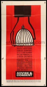 4w011 ADVISE & CONSENT 3sh '62 Otto Preminger, Saul Bass art of capitol literally ripped apart!